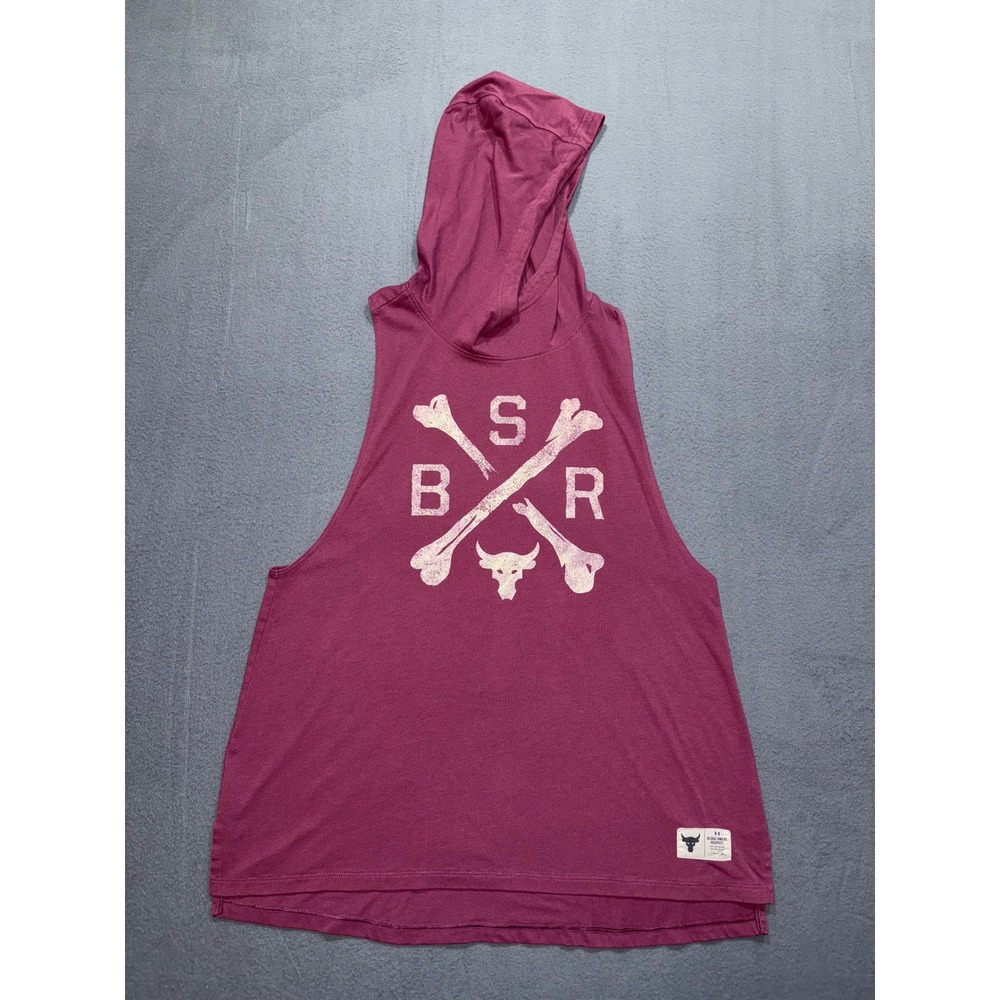Under Armour Project Rock BSR Sleeveless Hoodie Mens Large Maroon HeatGear